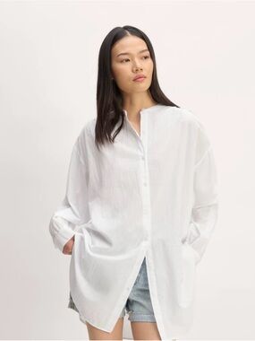 Everlane NEW The Gauze Oversized Button Shirt in White Womens L/XL